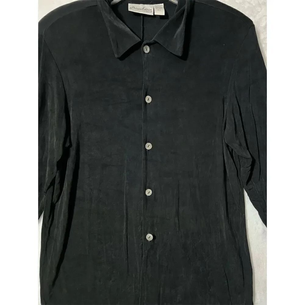 Chico's Private Edition Women's Black Button-Up Shirt Size L Standard Travel - Picture 4 of 7